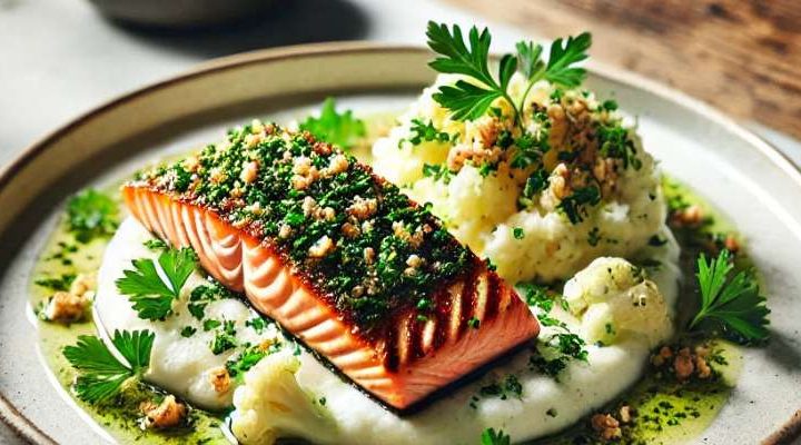 Salmão Grelhado com Crosta de Ervas e Purê de Couve-flor: Receita Saudável e Saborosa