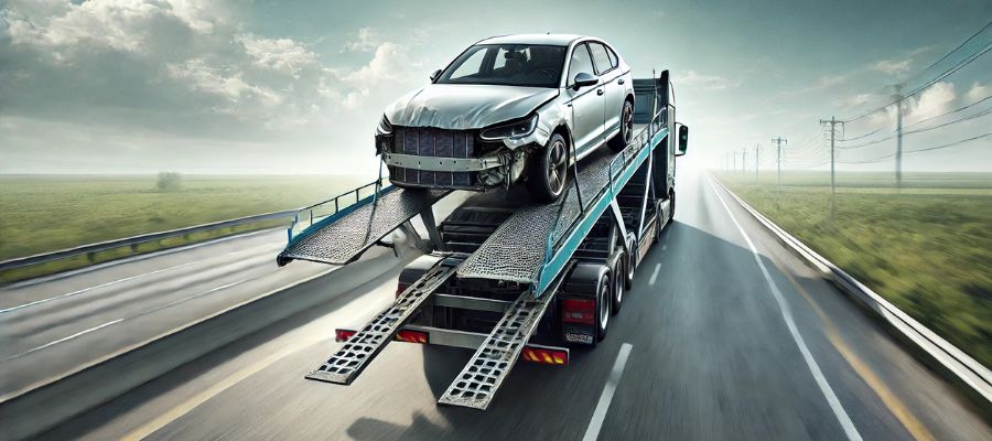 How to Prevent Car Damage During Vehicle Shipping Services - a car on a flatbed truck